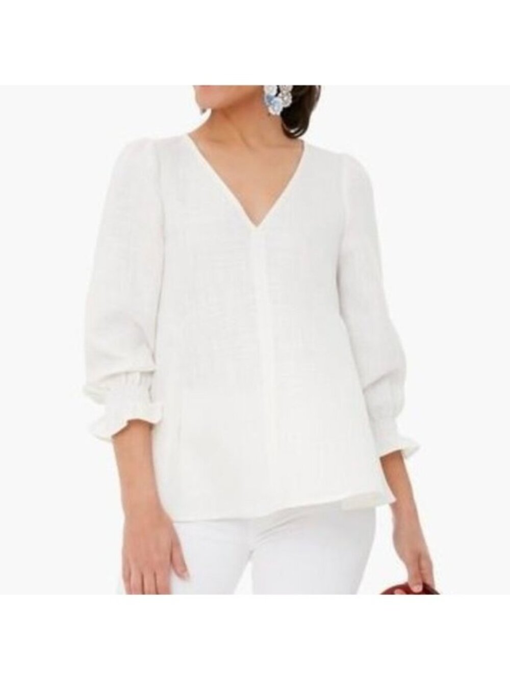 Tuckernuck Pomander Place Easton Poplin Blouse S White Puff Sleeve Ruffle